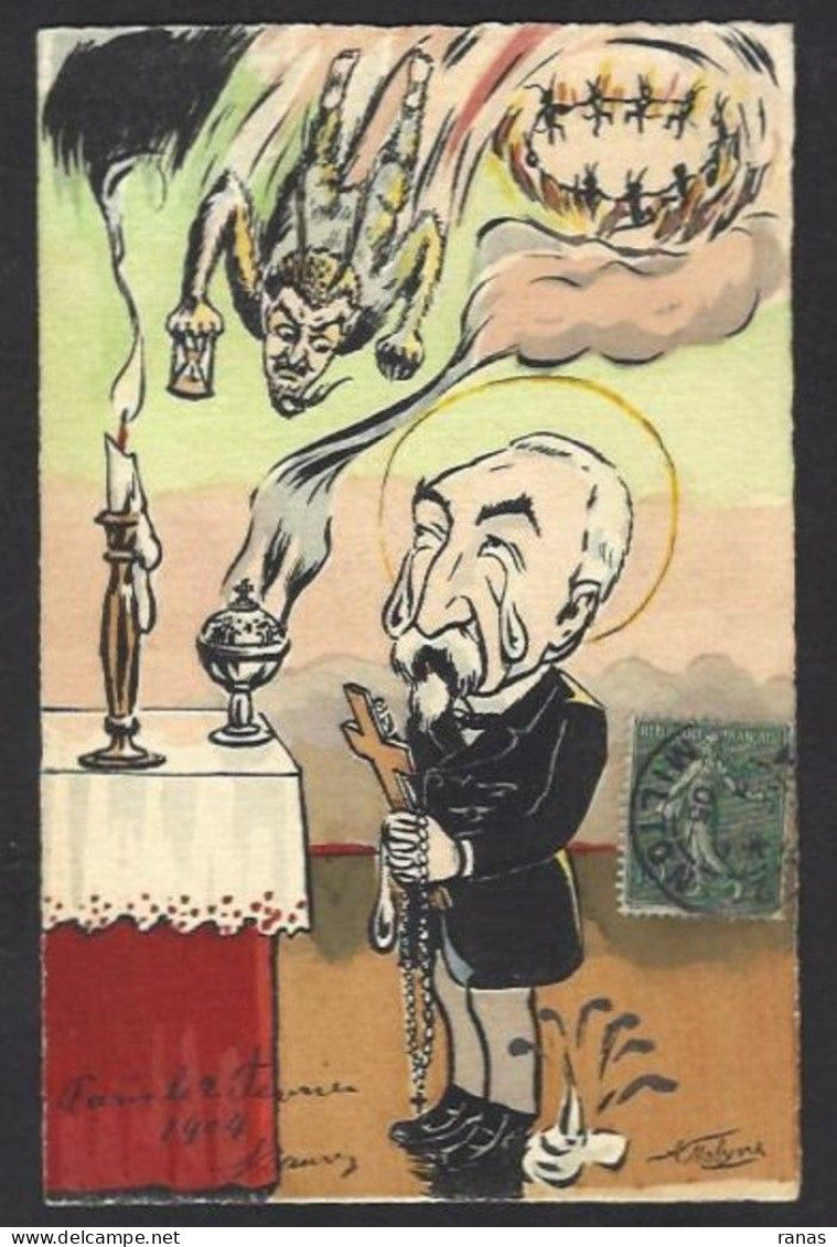 CPA MOLYNK Satirique Franc Maçonnerie Litho Estampe Circulé Tirage Limité Combes Diable Anticléricalisme - Satiriques