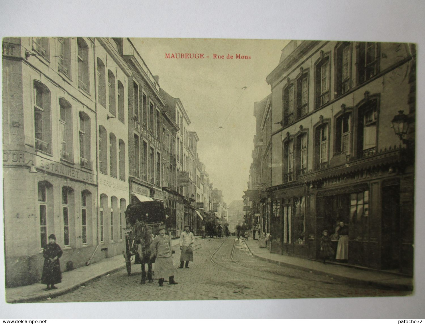 Cpa...Maubeuge...(nord)...rue De Mons...1911...animée...( Attelage)... - Maubeuge