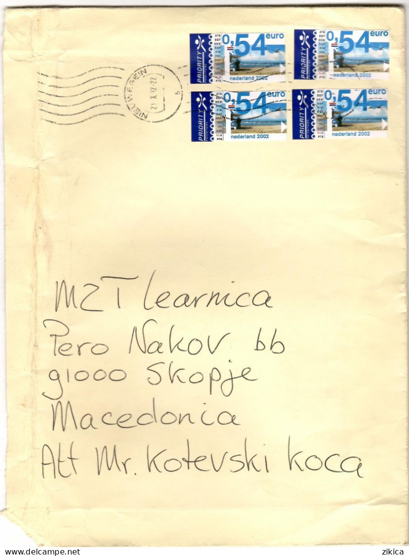 Netherlands BIG COVER 2002  Via Macedonia,Self-Adhesive Stamps 2002 - Storia Postale