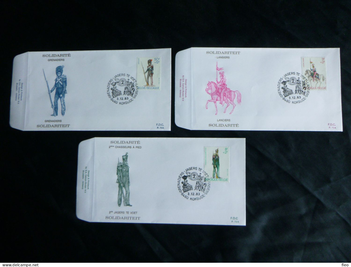 1983 2108 2109 & 2110 FDC's (Koksijde) : " Militaire Uniformen / Anciens Uniformes Militaires " - 1981-1990