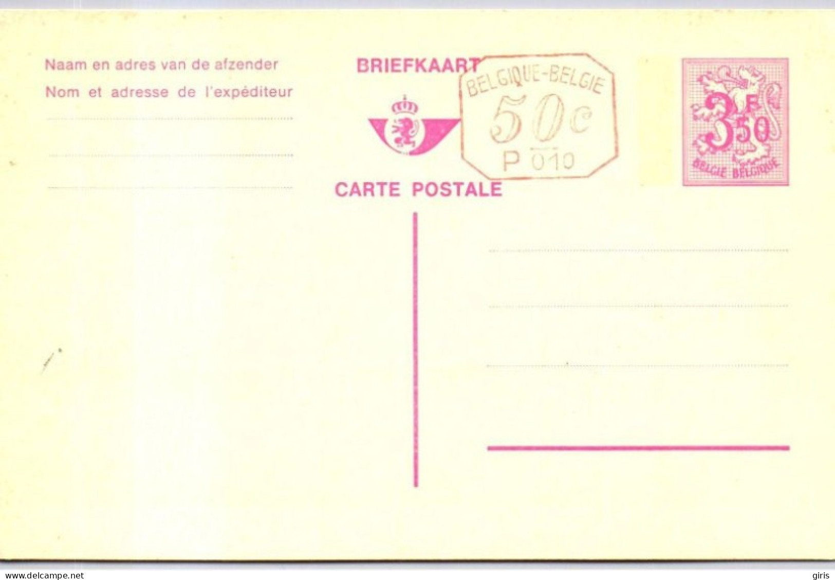 Belgique -  Carte Postale/Postkaart - 3,50F Violet (+ P 010 Malines) - Neuve - Autres & Non Classés