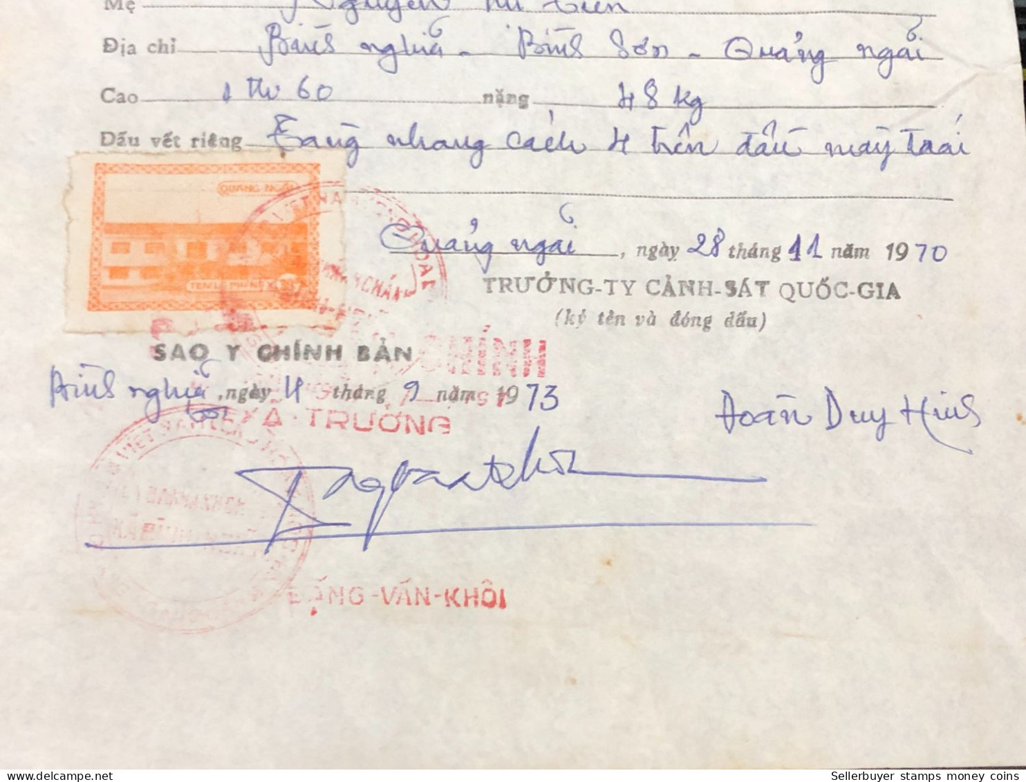 Viet Nam Suoth Old Documents That Have Children Authenticated(30$ Quan Ngai 1970) PAPER Have Wedge QUALITY:GOOD 1-PCS Ve - Collezioni