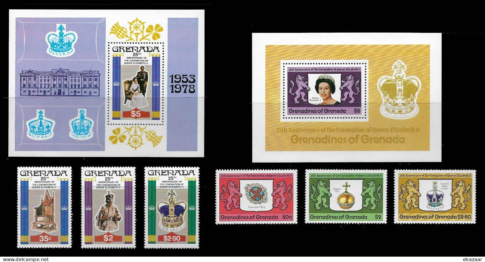 Grenada Grenadines 1978 Royalty Kings & Queens Of England, Queen Elizabeth II Silver Jubilee Stamps Souvenir Sheets MNH - Grenada (1974-...)