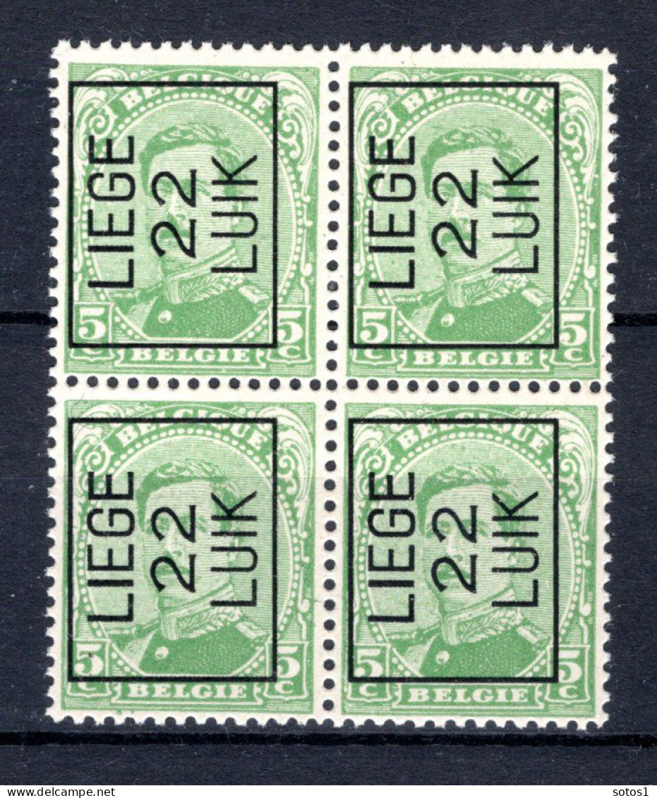PRE61A MNH** 1922 - LIEGE 22 LUIK (4 Stuks) - Typo Precancels 1922-26 (Albert I)