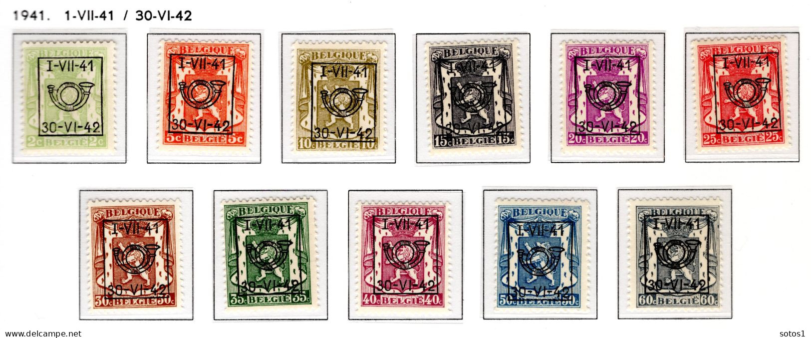 PRE464/474 MNH** 1941 - Klein Staatswapen Opdruk Type D - REEKS 21 - Typo Precancels 1936-51 (Small Seal Of The State)