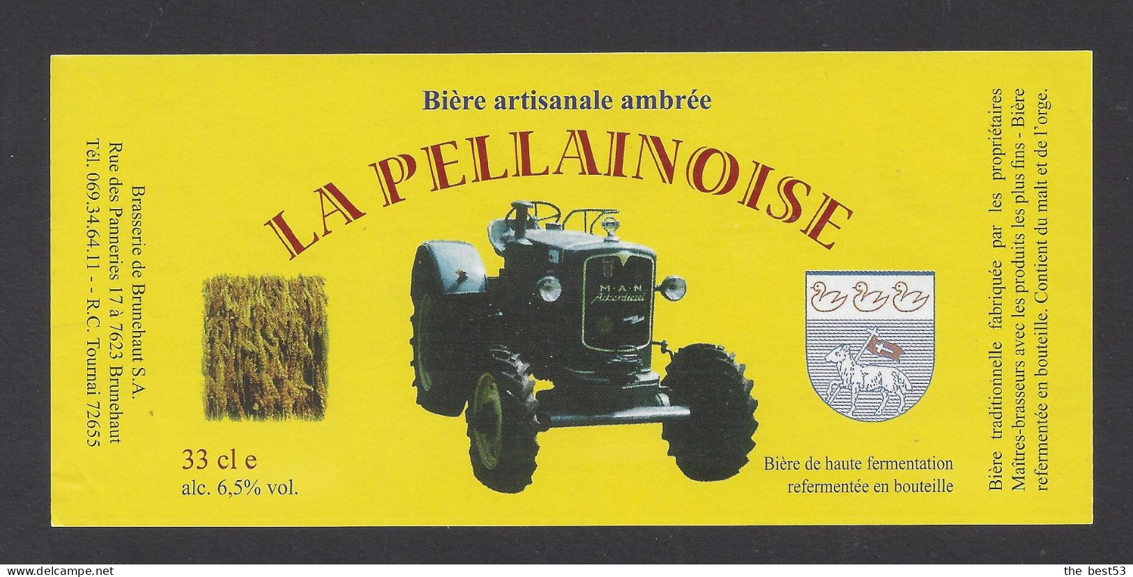 Etiquette De Bière Ambrée  -  La Pellainoise   -  Brasserie De Brunehaut  (Belgique) - Beer