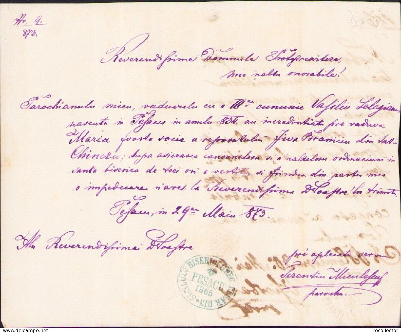 Licență De Căsătorie, 1873, Pesac, Județul Timiș A2513N - Sammlungen