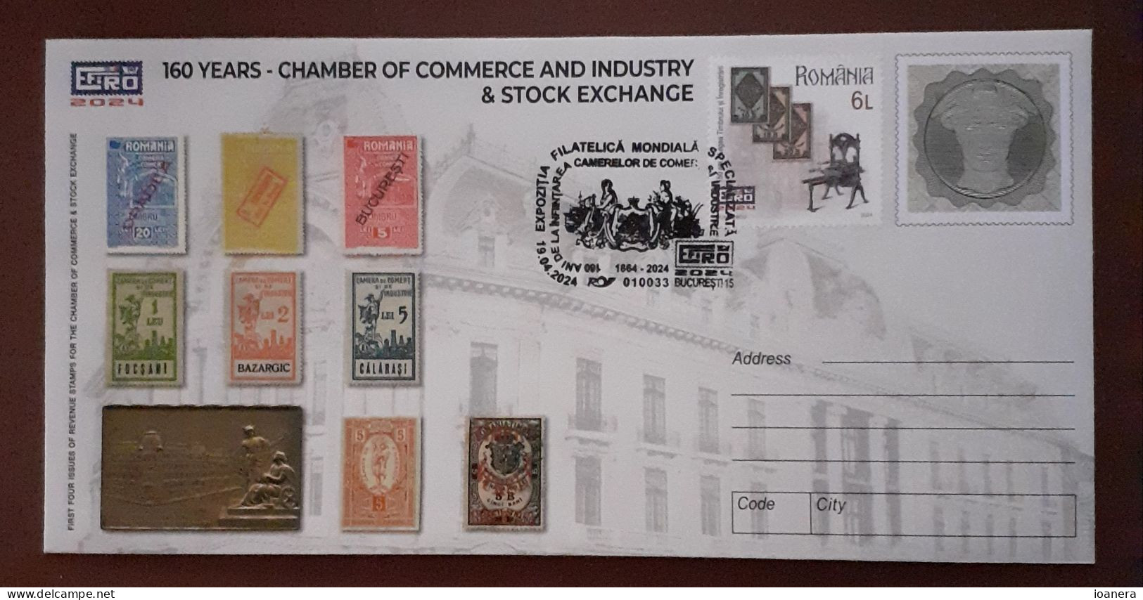 Romania 2024 - Efiro-160 Years-Chamber Of Comerce And Industry & Stock Exange,first Day - Lettres & Documents