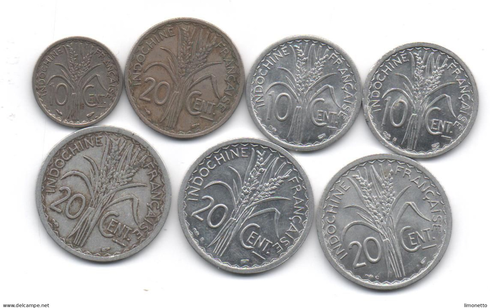 France- INDOCHINE - 1939 A 1945 - Lot De 7 Pièces - 10 Cts Cx 3 - 20 Cts X 4 - Aluminium Et Nickel -  TTB A Neuf  (1 ) - Französisch-Indochina