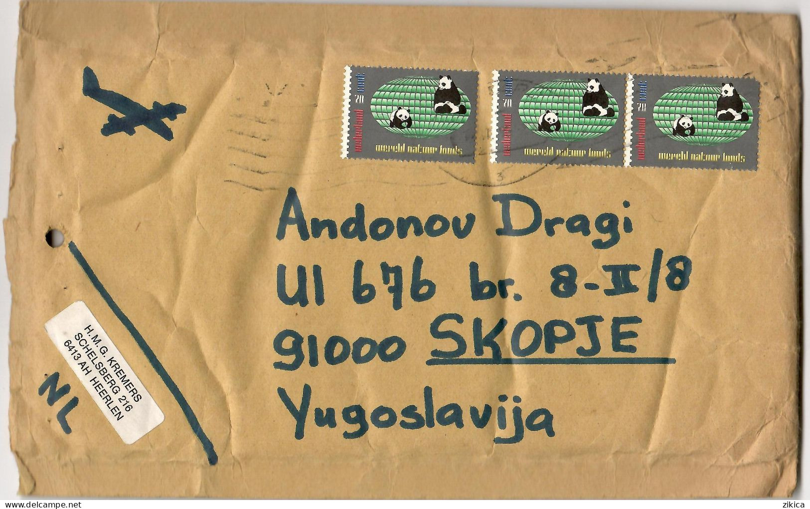 Netherlands BIG COVER Lettter Via Yugoslavia ,stamps Panda Bear - Autres & Non Classés