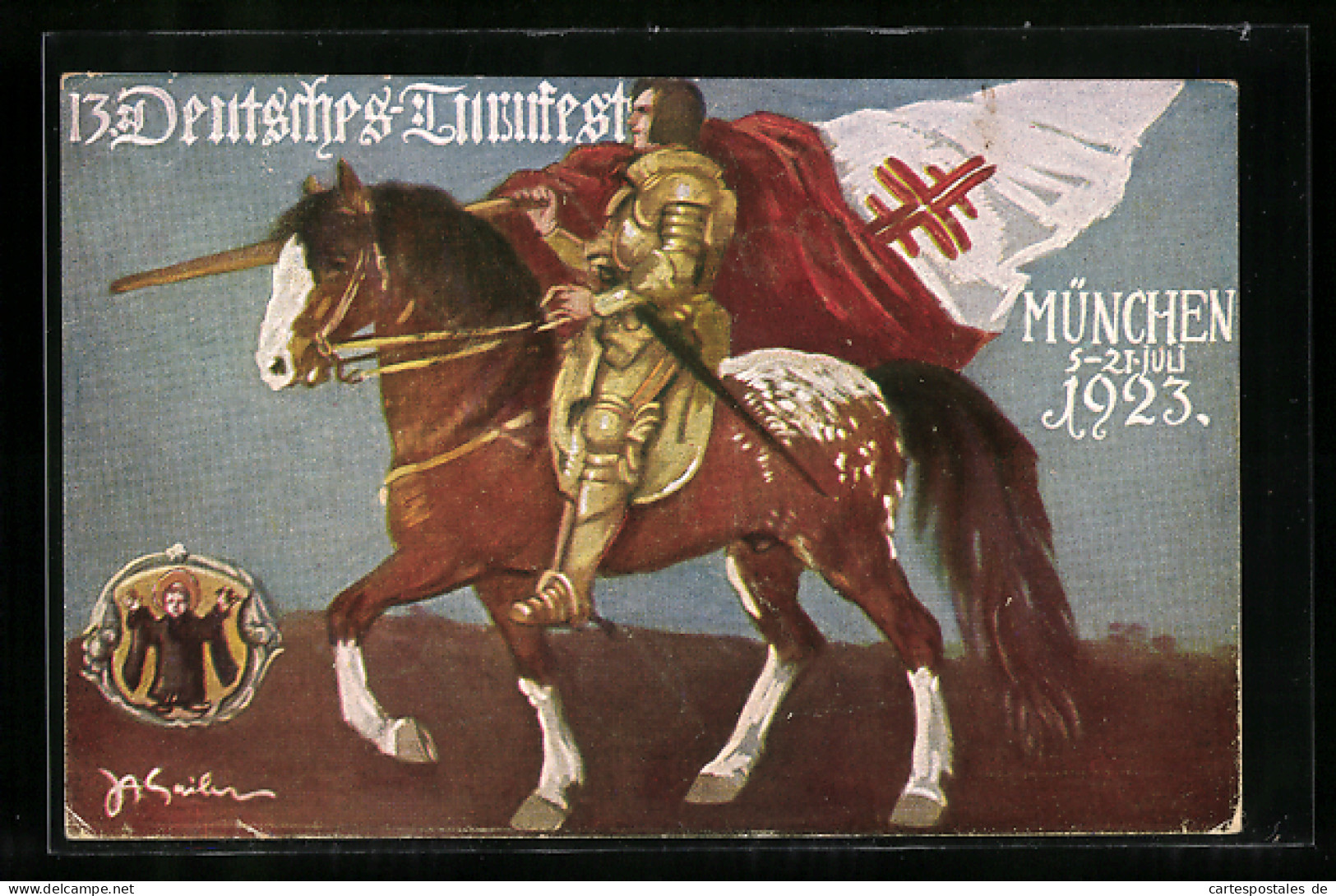 AK München, 13. Deutsches Turnfest 1923, Fahnenträger Zu Pferd, Münchener Kindl  - Sonstige & Ohne Zuordnung