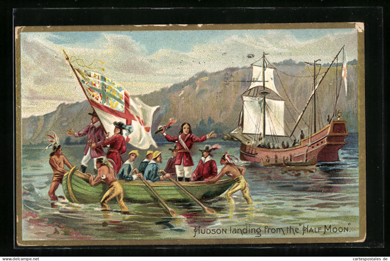 Lithographie Hudson Landing From The Half Moon  - Historical Famous People