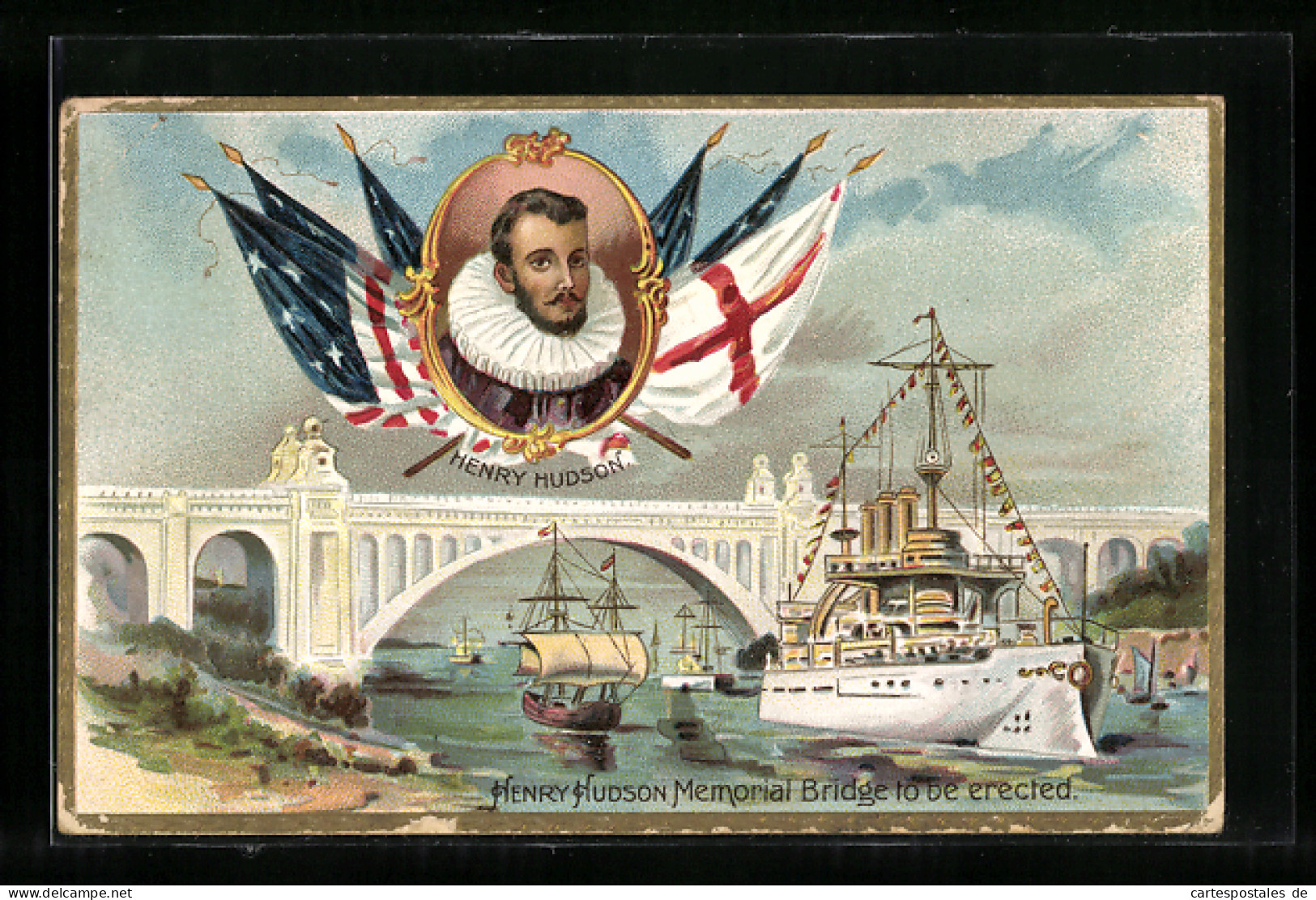 Lithographie Henry Hudson Memorial Bridge To Be Erected  - Personnages Historiques