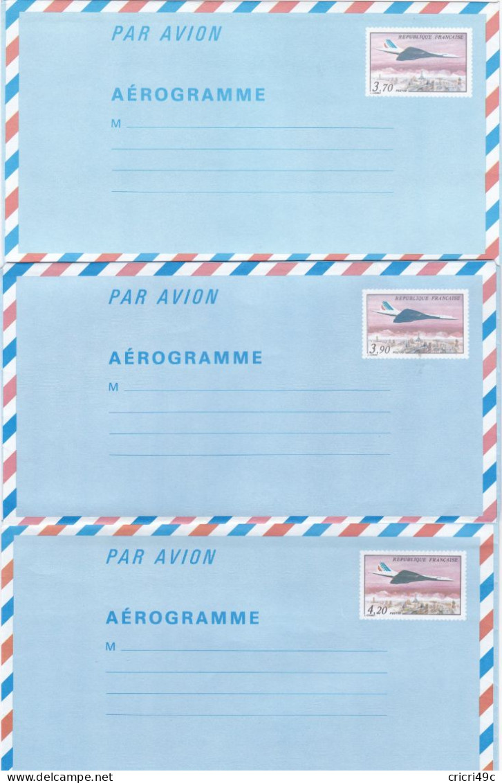 1 Aérogramme 1985/87 Concorde  N°Y&T 1014-AER  1015-AER 1016-AER  Neufs** - Aerograms