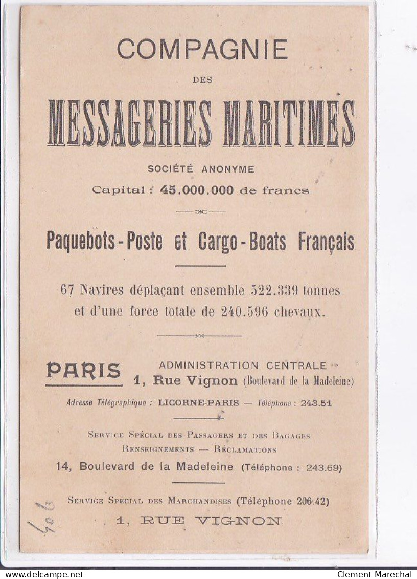 PUBLICITE : Compagnie Des Messageries Maritimes - Paquebot Poste Français - Très Bon état - Advertising