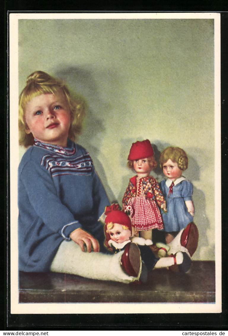 AK Ein Kleines Mädchen Mit Drei Puppen  - Oblitérés