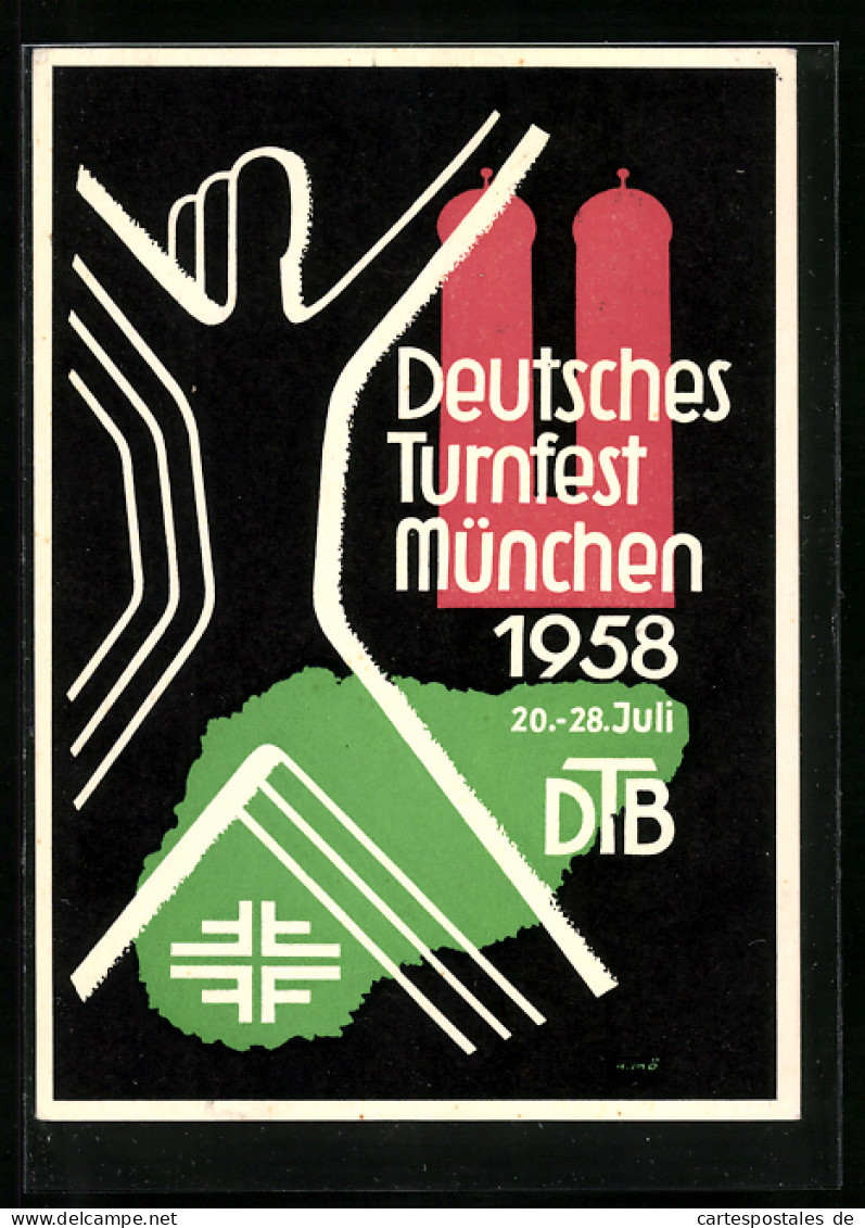 Künstler-AK München, Deutsches Turnfest 1958, DTB  - Other & Unclassified