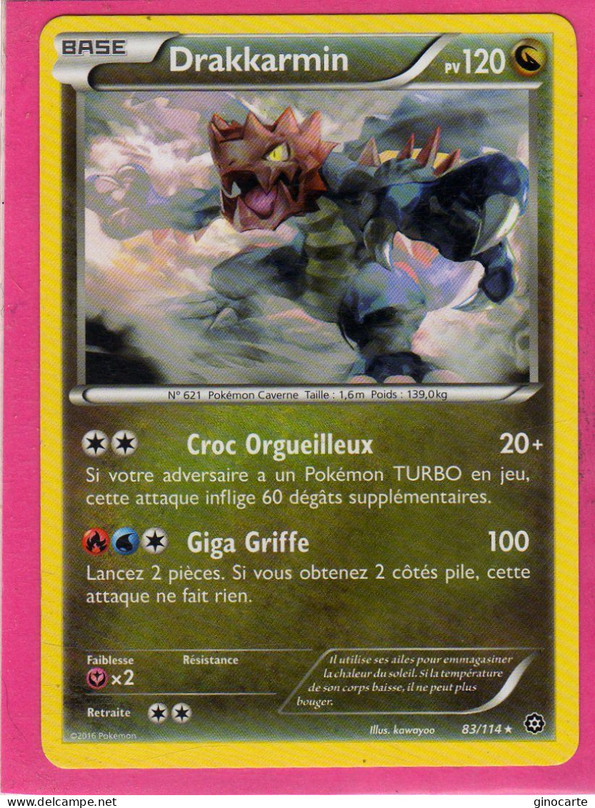 Carte Pokemon Francaise 2016 Xy Offencive Vapeur 83/114 Drakkarmin 120pv Neuve - XY