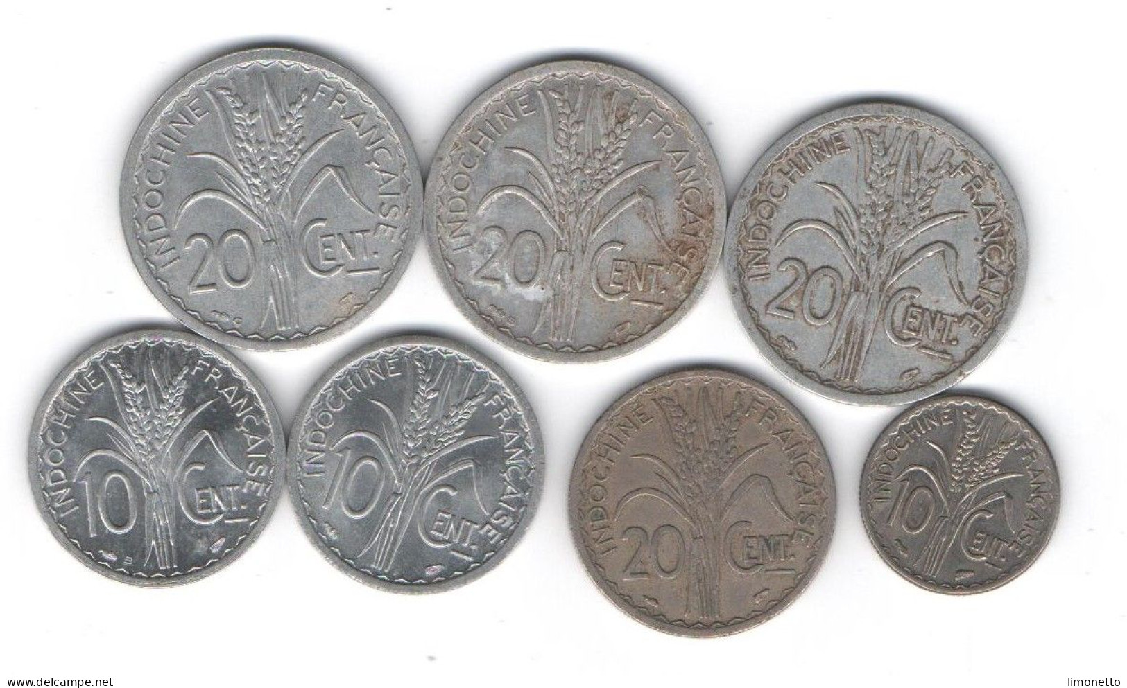 France- INDOCHINE - 1939 A 1945 - Lot De 7 Pièces - 10 Cts Cx 3 - 20 Cts X 4 - Aluminium Et Nickel -  TTB A Neuf  (2 ) - Französisch-Indochina