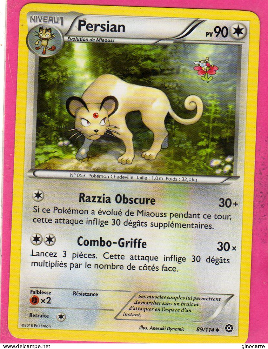 Carte Pokemon Francaise 2016 Xy Offencive Vapeur 89/114 Persian 90pv Occasion - XY