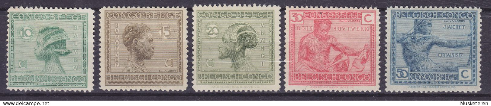 Belgian Congo 1923/24 Mi. 67-69, 71-72, Baluba-Frau, Babuende-Frau, Holzarbeiter, Ubangi-Mann, Bogenschütze, MH* - Unused Stamps