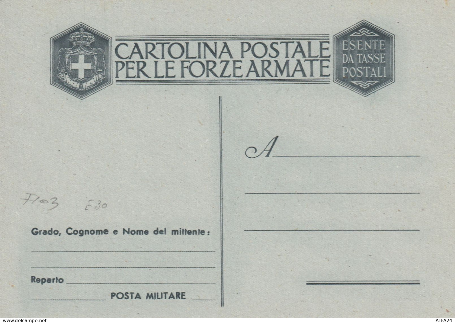 FRANCHIGIA NUOVA 1943 SENZA FASCI ESENTE DA TASSE POSTALI (XT4252 - Franchise