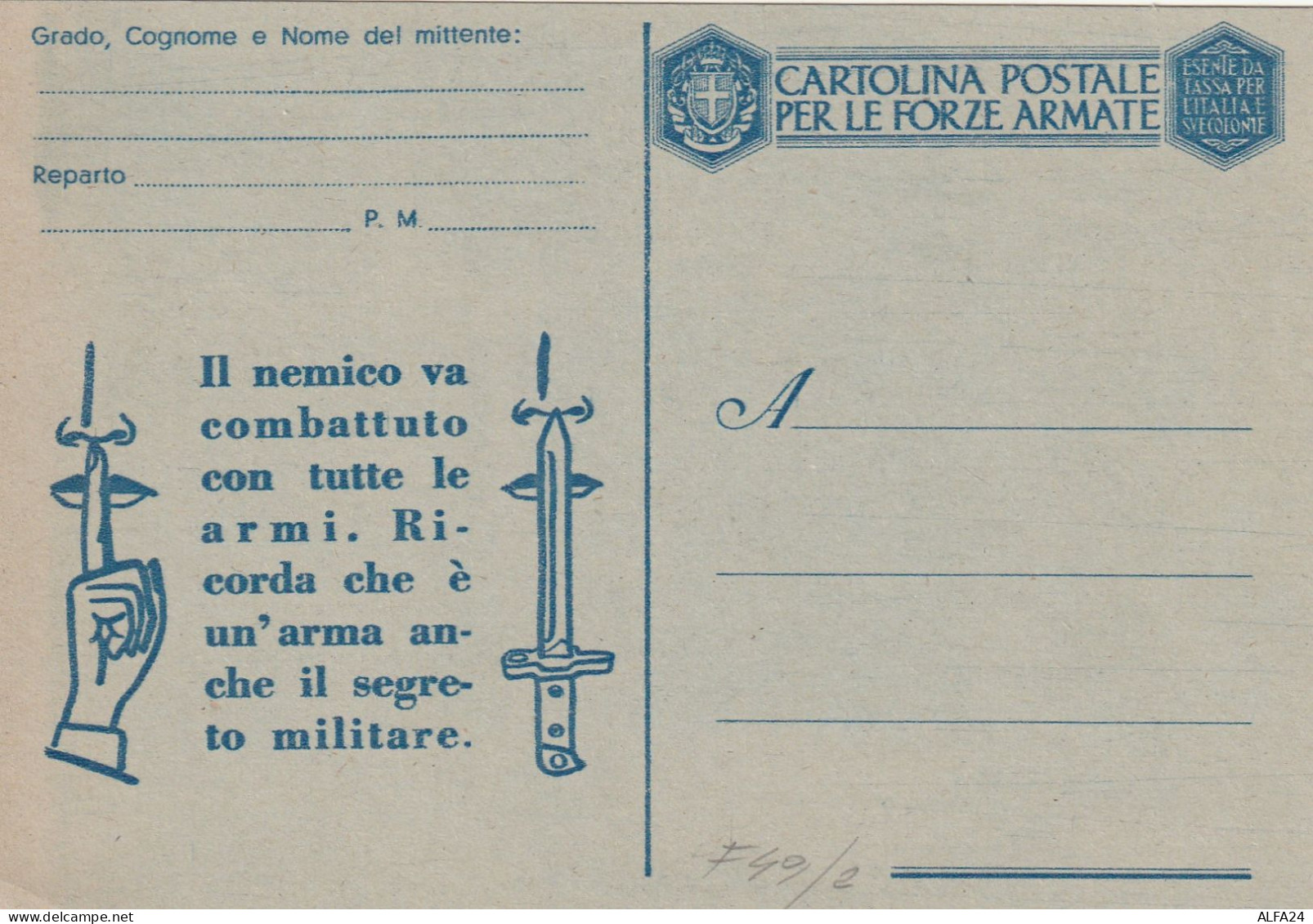 FRANCHIGIA NUOVA 1943 IL NEMICO VA COMBATTUTO (XT4153 - Portofreiheit