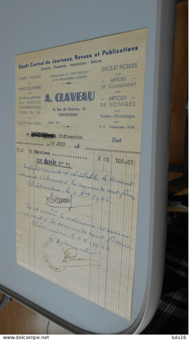 CHATEAUDUN  A CLAVEAU  DEPOT CENTRAL DE JOURNAUX - 1900 – 1949