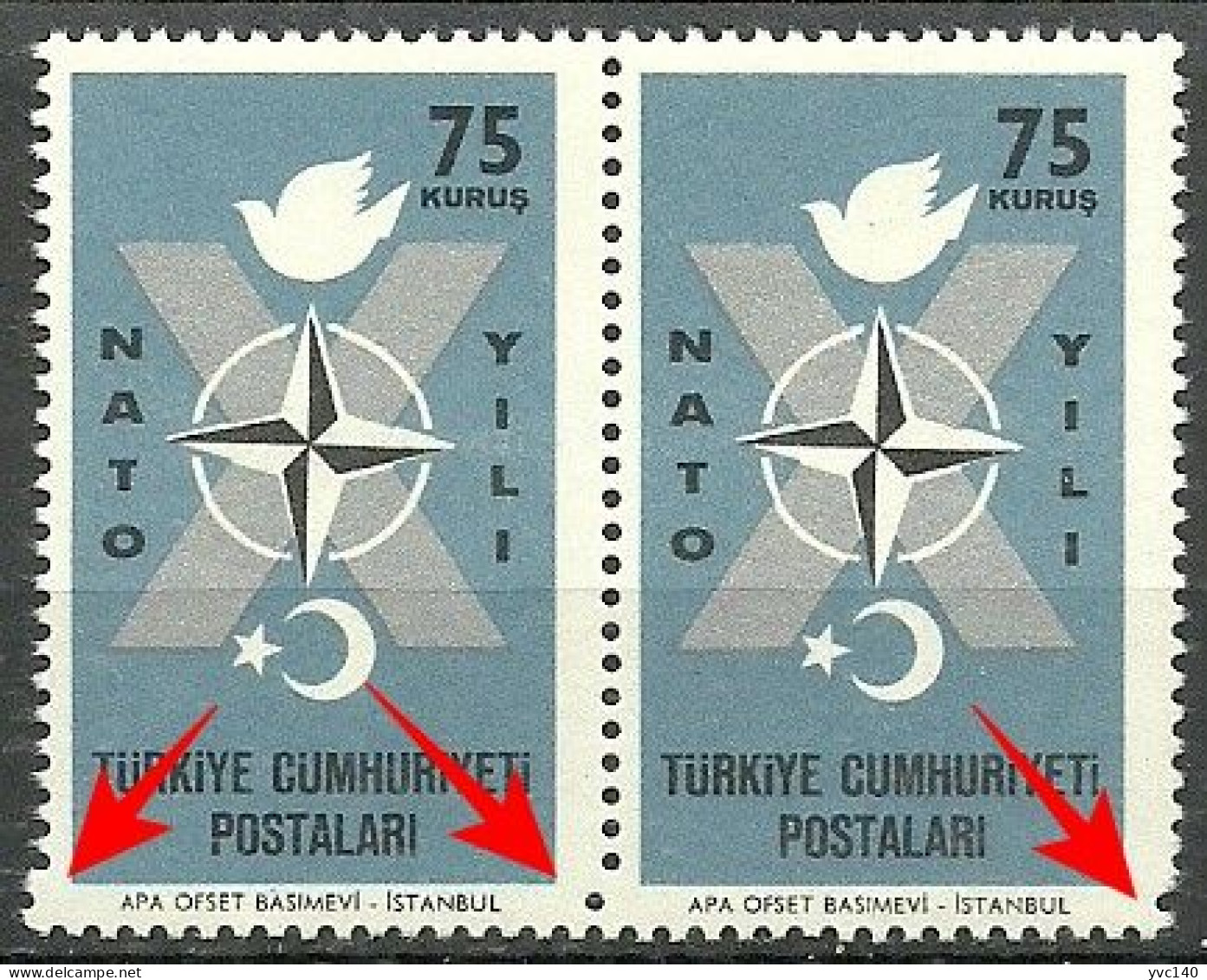 Turkey; 1962 10th Anniv. Of Turkey's Admission To NATO 75 K. "Perforation ERROR" - Ongebruikt
