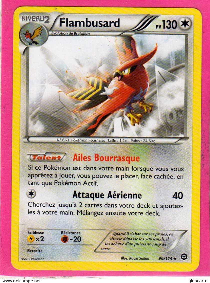 Carte Pokemon Francaise 2016 Xy Offencive Vapeur 96/114 Flambusard 130pv Neuve - XY