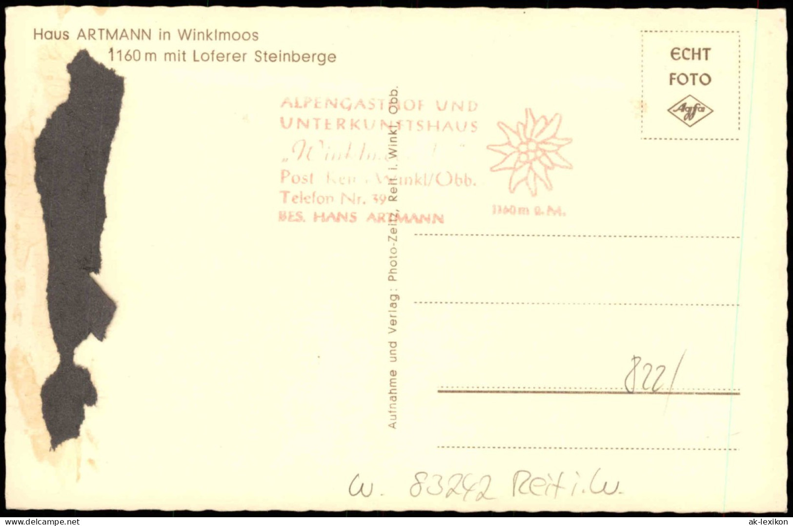 Ansichtskarte Winklmoos-Alm-Reit Im Winkl Haus Artmann 1953 - Reit Im Winkl