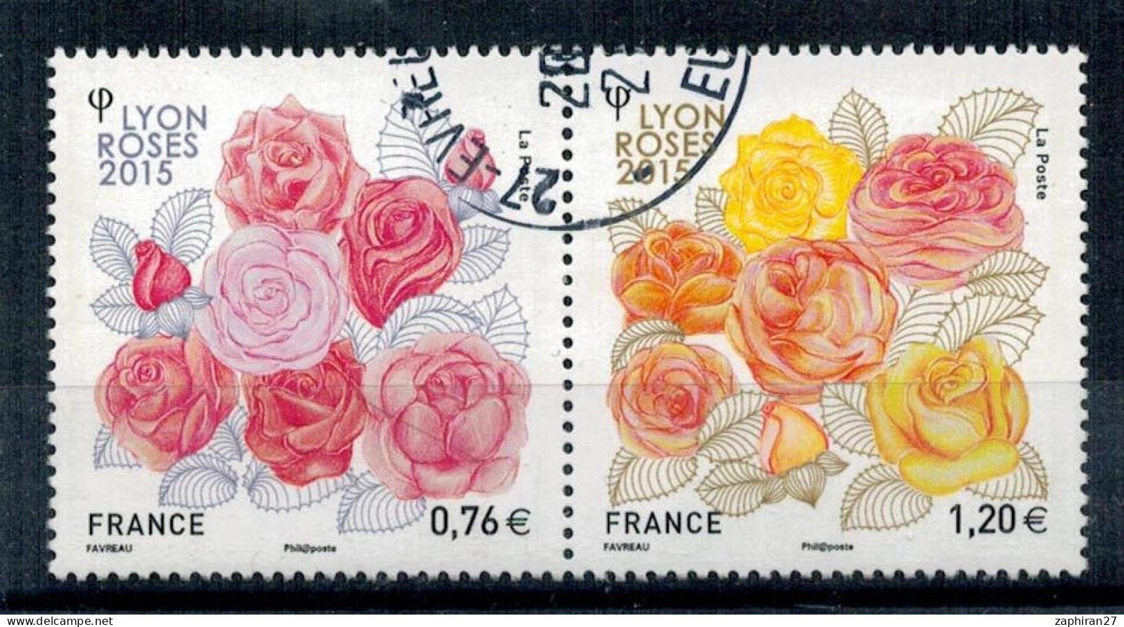2015 N 4957 4958 EN PAIRE ROSES  OBLITERE  CACHET ROND  #234# - Used Stamps