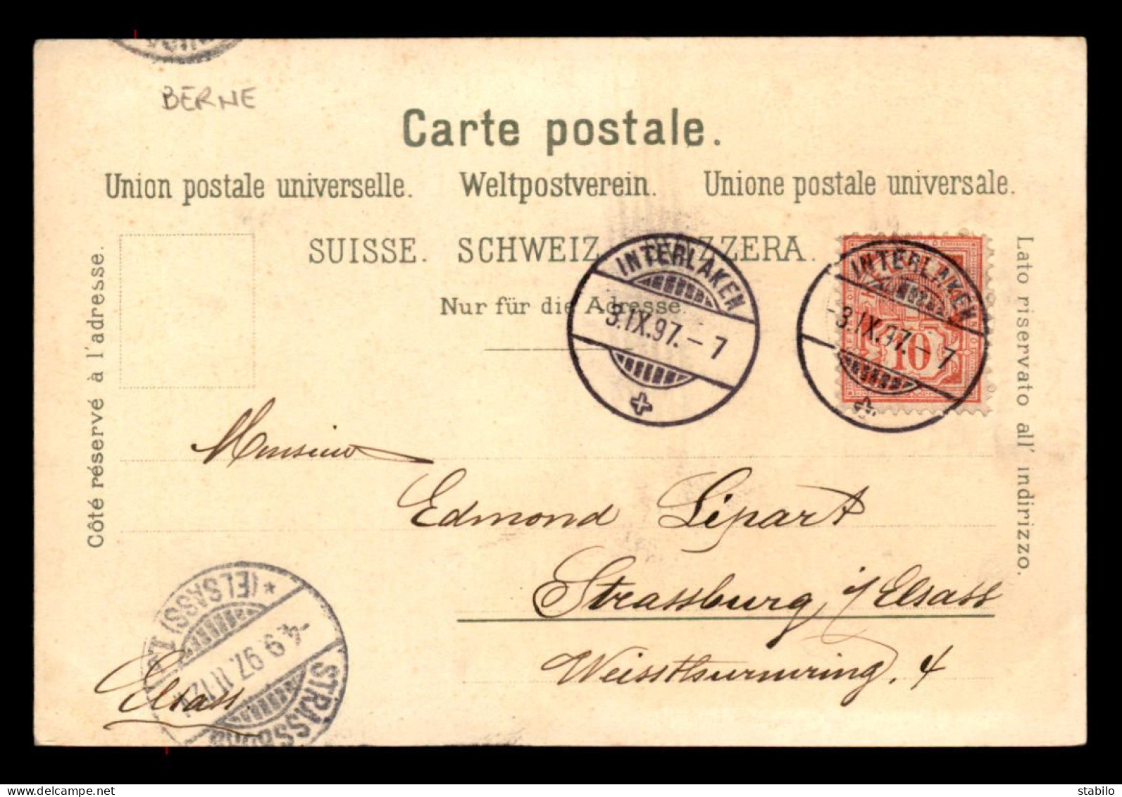 SUISSE - INTERLAKEN - GRUSS AUS - VOYAGE EN 1897 - Other & Unclassified