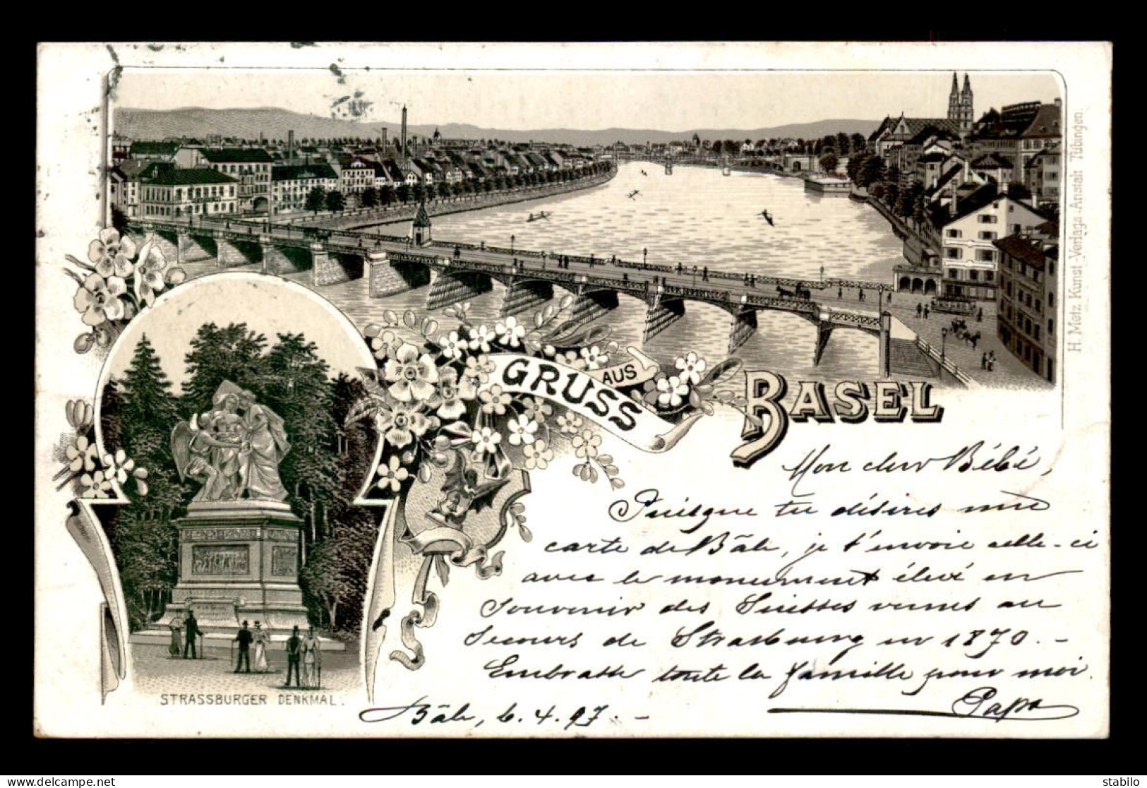 SUISSE - BASEL - CARTE LITHOGRAPHIQUE GRUSS VOYAGE EN 1897 - Other & Unclassified