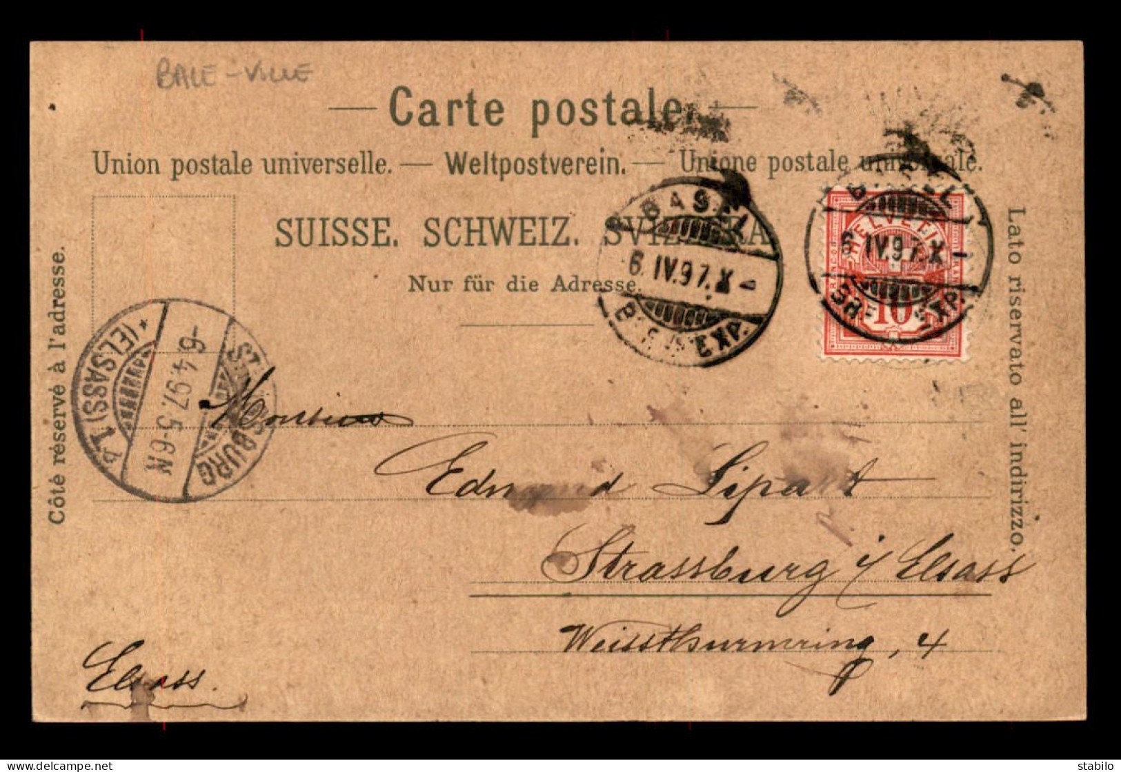 SUISSE - BASEL - CARTE LITHOGRAPHIQUE GRUSS VOYAGE EN 1897 - Other & Unclassified