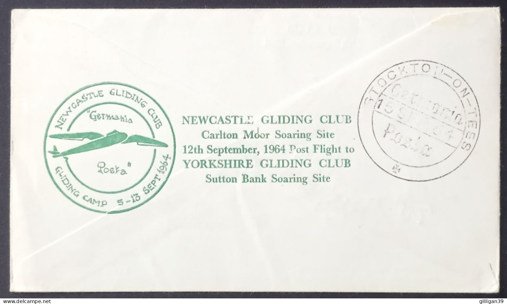 Newcastle Gliding Club, Camping Week, Stockton-on-Tees, Germania Posta 1964, Segelfliegerei A. Hardie, Poststempel YORK - Airplanes