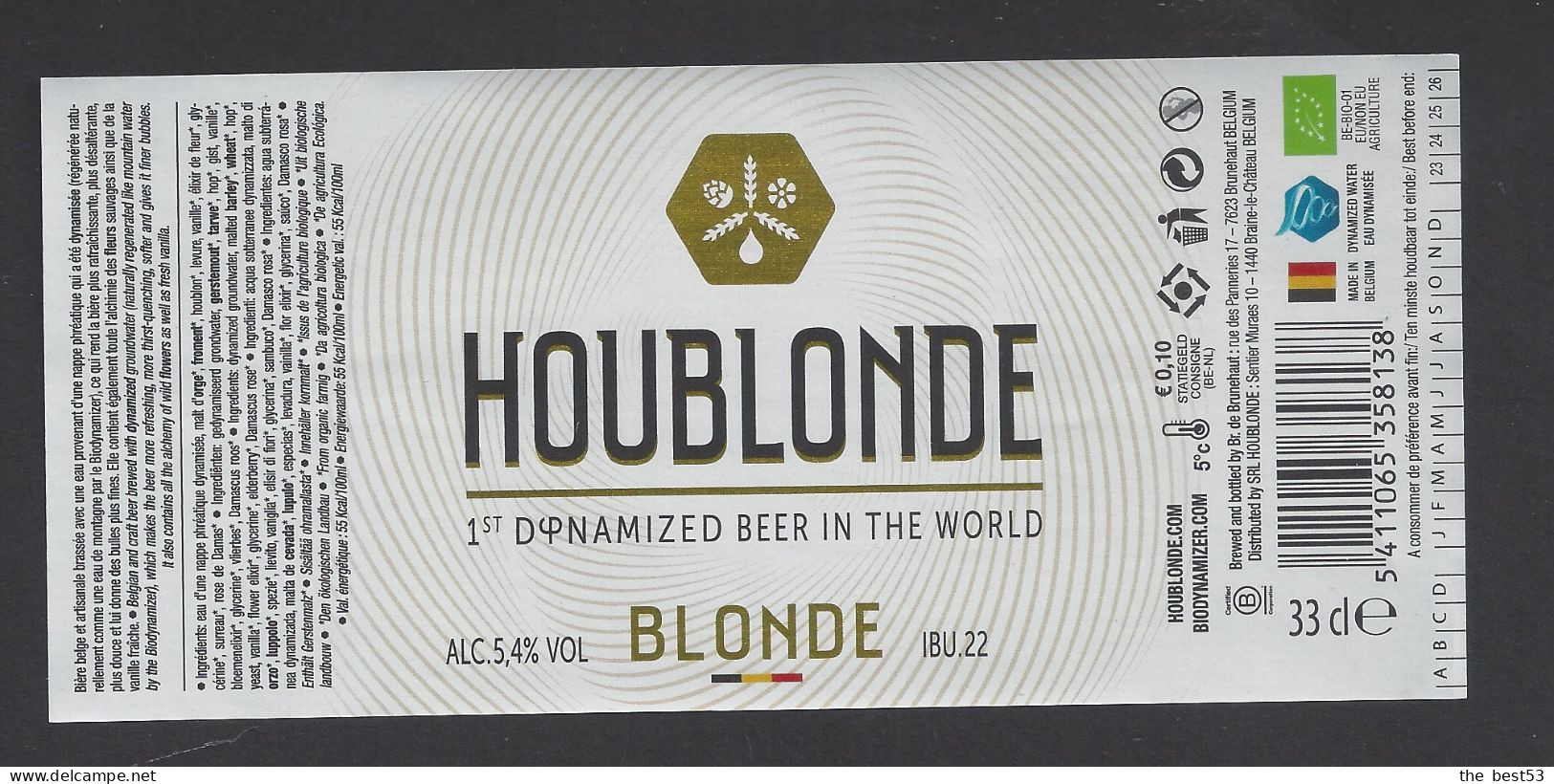 Etiquette De Bière  Blonde  -  Brasserie De Brunehaut Pour Houblonde à Braine Le Chateau (Belgique) - Beer