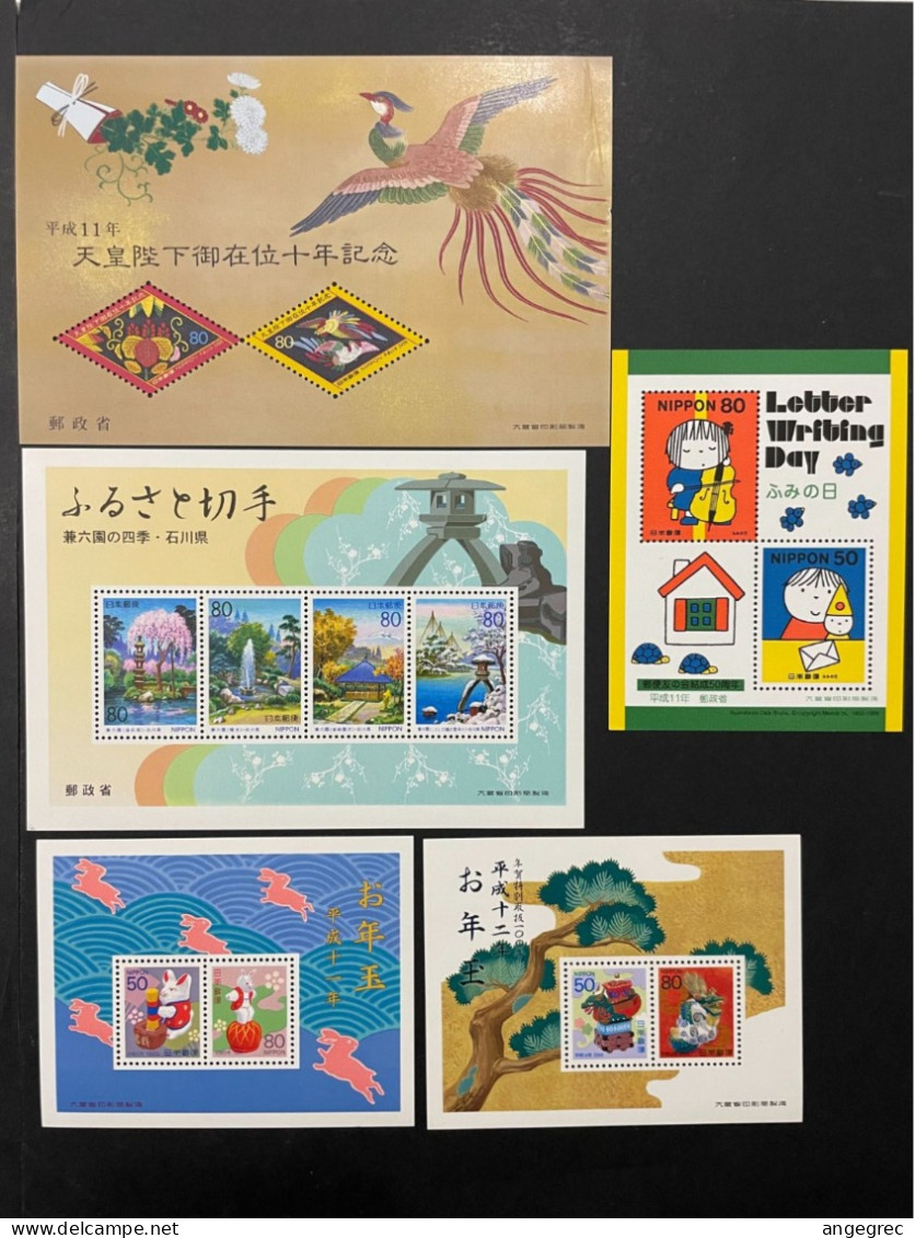 Timbre Japon 1999 Lot De 112 Timbre, Et 5 Bloc Feuillet Neuf ** - Collections, Lots & Series