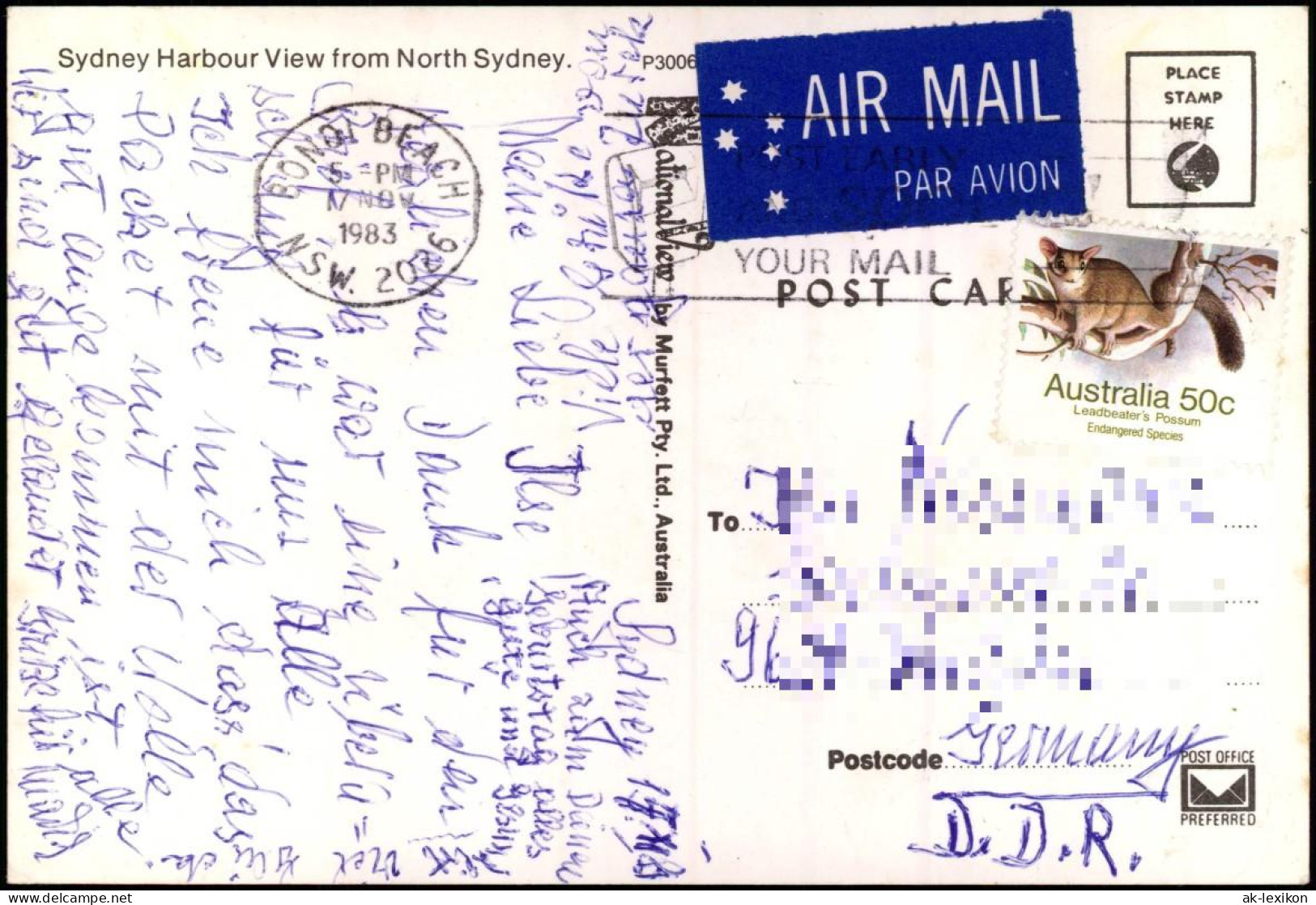 Postcard Sydney Harbour View From North 1983  Gel. Air Mail - Sydney