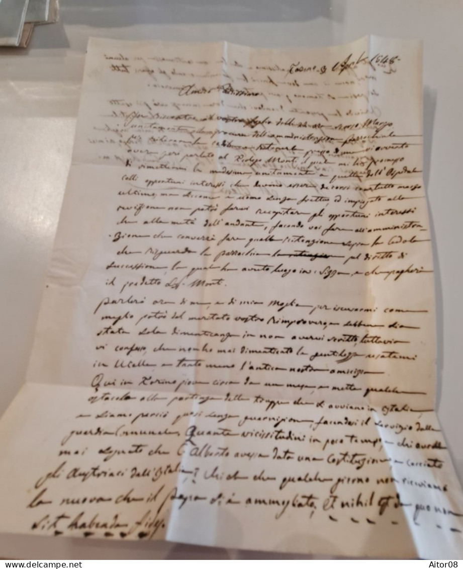 LAC DE 1848.DE TURIN A UTELLE VIA NICE MARITIME.BELLES CURSIVES  ROUGES ET NOIRE  . TRES INTERESSANT. . BEL ETAT - 1801-1848: Précurseurs XIX