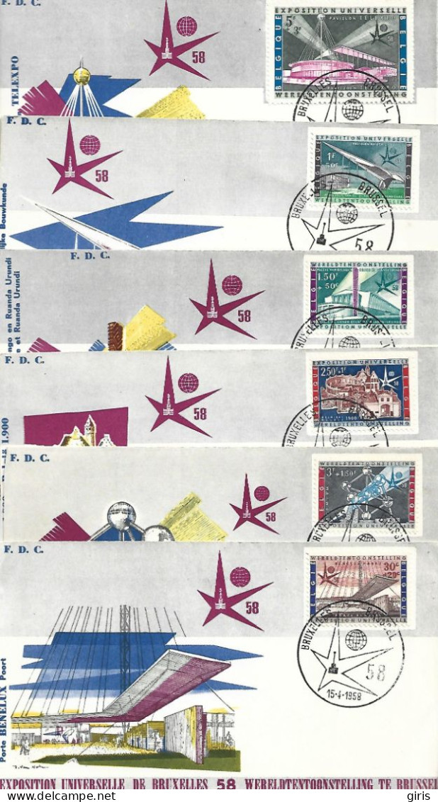 Belgique - 6 FDC - Expo Universelle Bruxelles 1958 - Other & Unclassified