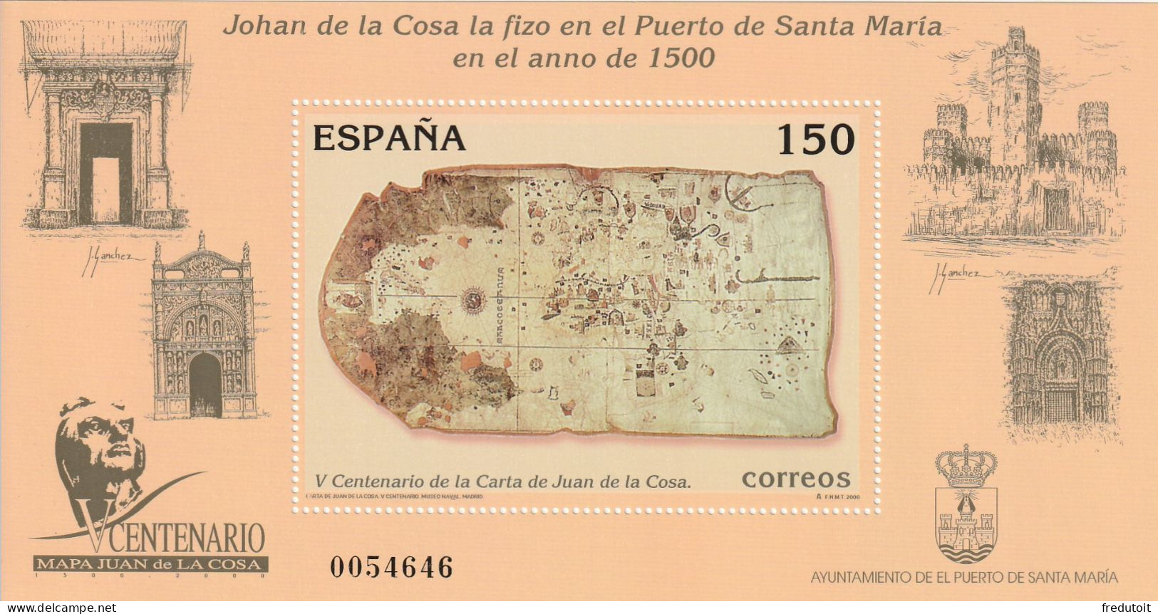 ESPAGNE - BLOC N°84 ** (2000) Carte De Juan De La Cosa - Blocks & Sheetlets & Panes