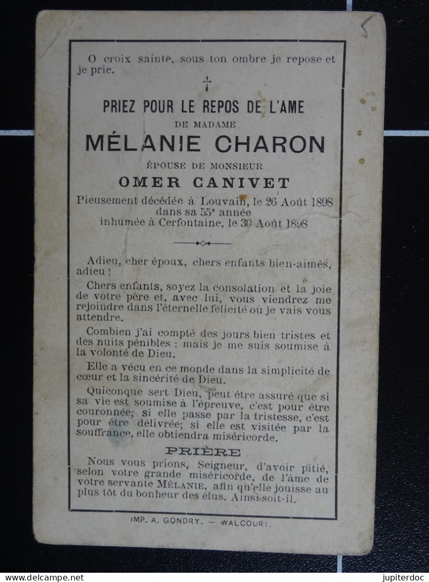 Mélanie Charon épse Canivet Louvain 1808 à 55ans Inhumée à Cerfontaine  /5/ - Images Religieuses