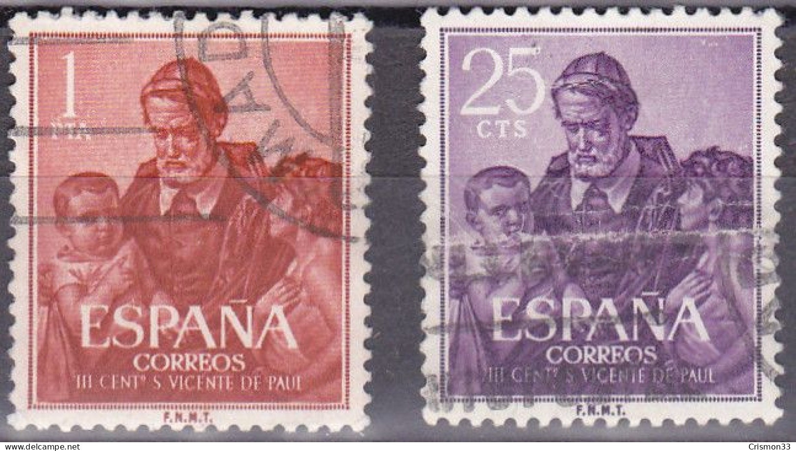 1960 - ESPAÑA - III CENTENARIO DE LA MUERTE DE SAN VICENTE FERRER - EDIFIL 1296,1297 - SERIE COMPLETA - Oblitérés