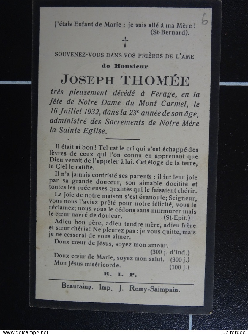 Joseph Thomée Férage 1932 à 23 Ans  /6/ - Devotion Images