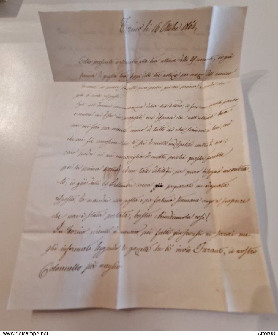 LAC DE 1864.DE TURIN A UTELLE VIA NICE MARITIME. JOLIS CACHETS   ROUGE ET NOIRS  . TRES INTERESSANT. . BEL ETAT - 1801-1848: Precursors XIX