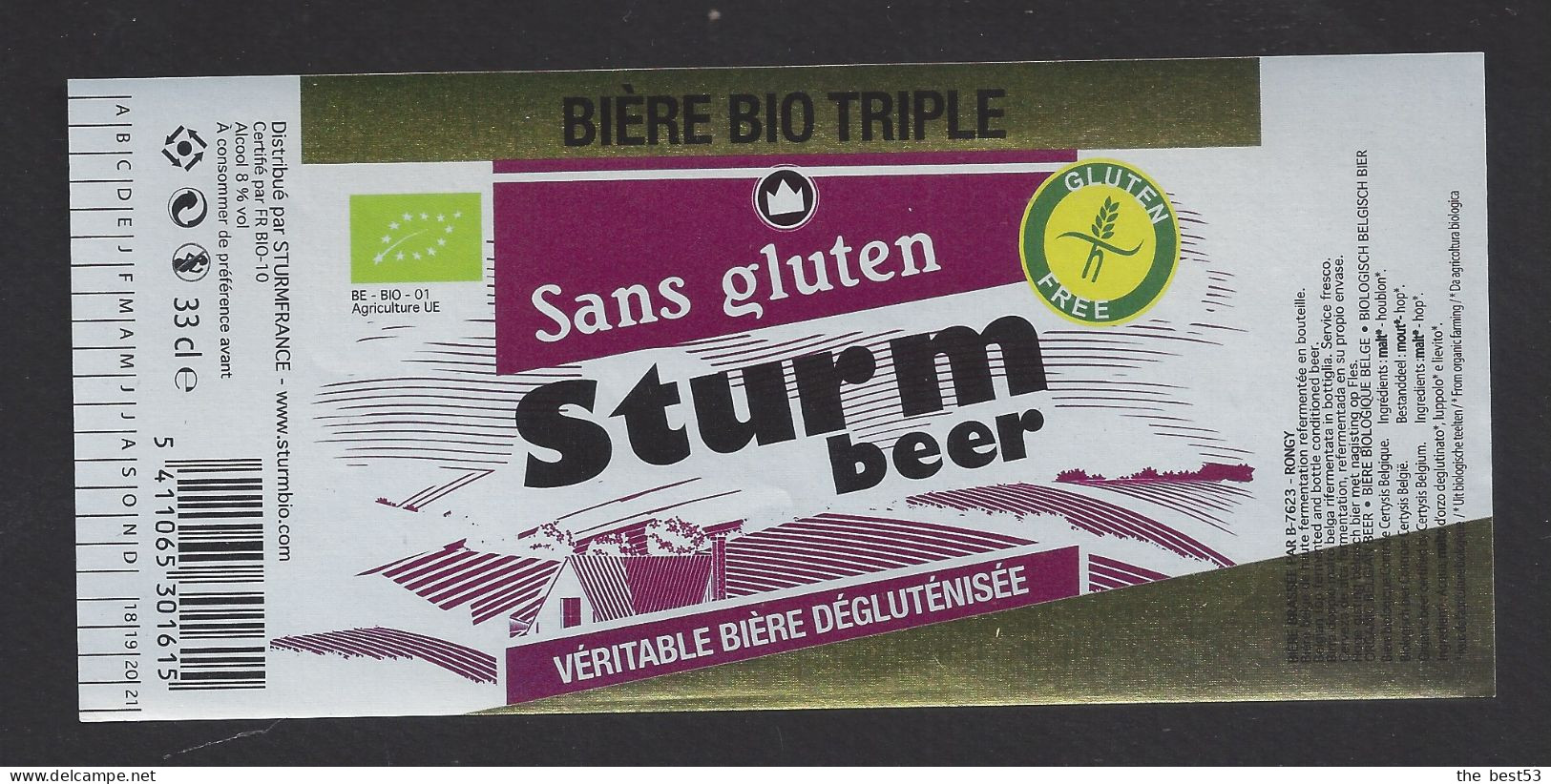 Etiquette De Bière  Bio Triple -  Brasserie Brunehaut (Belgique) Pour Sturmfrance à Bourg De Péage (26) - Beer