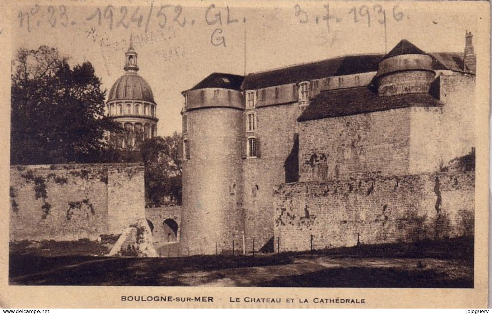 Boulogne Sur Mer Le Château Et La Cathédrale ( 2 Scan Timbre De 1938 Flamme Cachet De Wimereux - Other & Unclassified