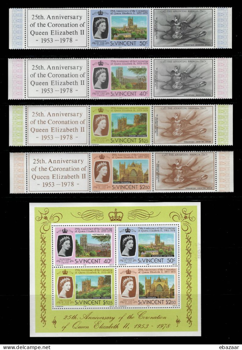 St. Vincent 1978 Royalty, Kings & Queens Of England, Queen Elizabeth II, Silver Jubilee Stamps Sheet & Strips MNH & MH - St.Vincent (...-1979)