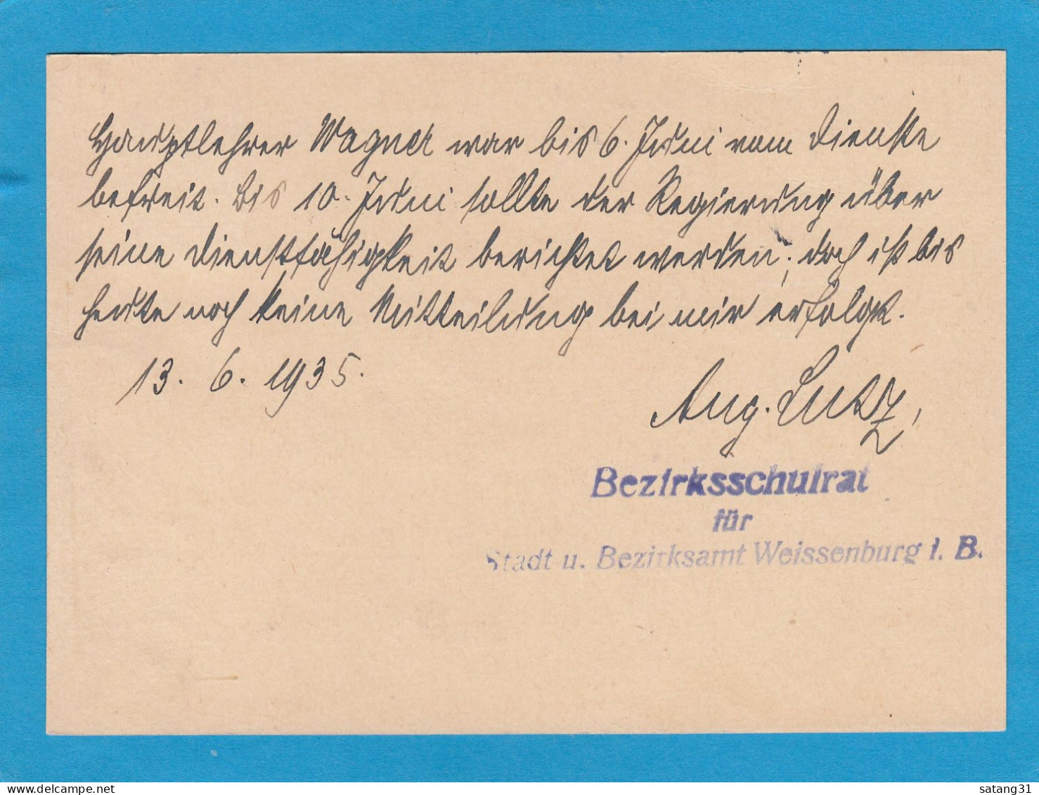 POSTKARTE VOM BEZIRKSSCHULRAT AUS WEISSENBURG NACH TREUCHTLINGEN,1935. - Officials